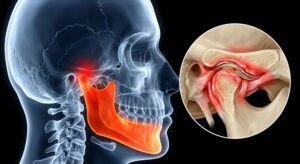 Diagram showing damage in temporomandibular joint